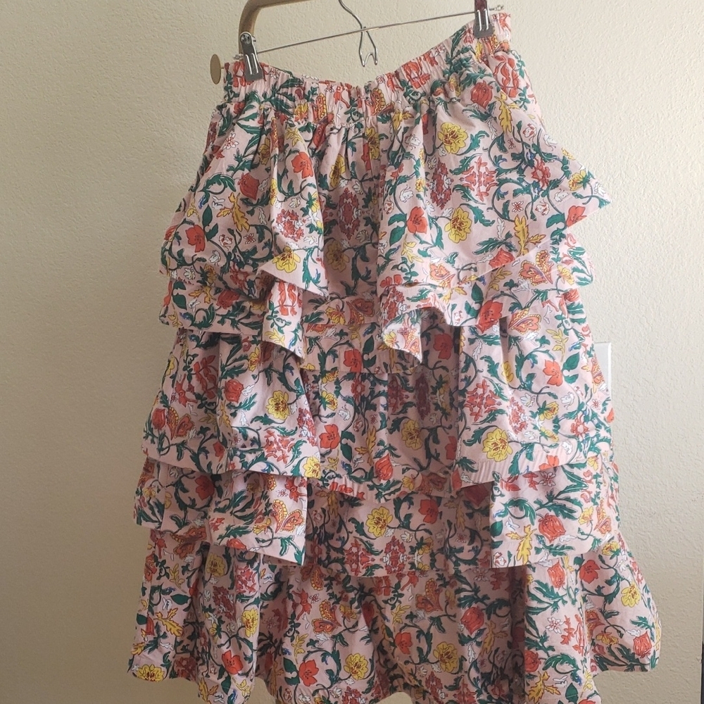 Buru Teagan Floral Print Tiered Ruffle Midi Skirt NWT SZL - Picture 3 of 10
